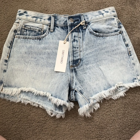 Driftwood Goldie Frayed Hem High Rise Acid Wash Denim Shorts - Picture 2 of 6